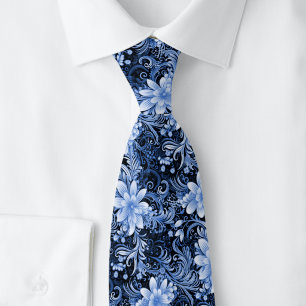 Gravata Azul Marinho Floral Batik