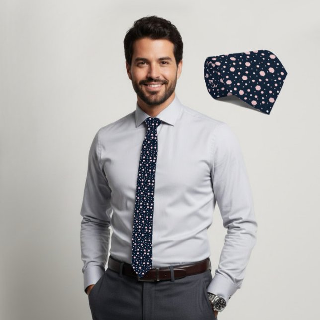 Gravata Azul-Marinho Geométrica Hexágono Blush (Criador carregado)