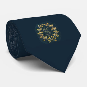 Gravata Azul Marinho Monograma Antigo 2 Iniciales com Coro