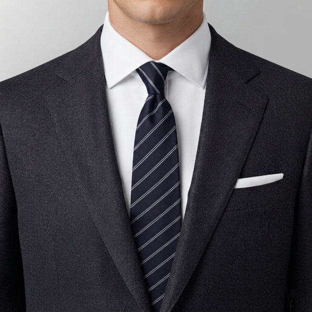 Gravata Azul Marinho Padrão de Listras Clássico Elegante (Criador carregado)