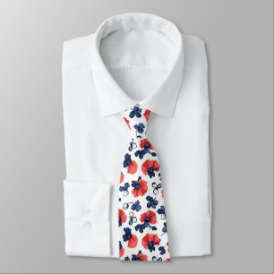 Gravata Azul Marinho & Papoula Coral Floral Vintage