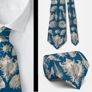 Gravata Azul Naval Costeiro e Conchas Marinhas Brancas Oce