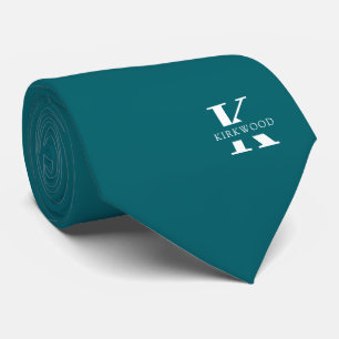 Gravata Azul Pavão   Monograma Elegante+Nome   Um lado