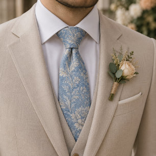 Gravata Azul Poeirento Jacquard Floral Vintage