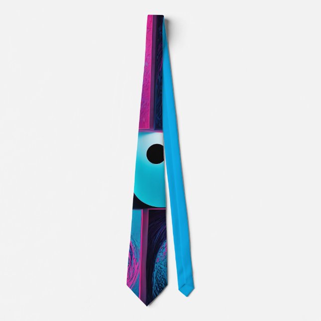 Gravata Azul preto-rosa Geométrico (Frente)