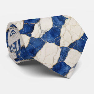 Gravata Azul Profissional, Branco e Mármore Dourado