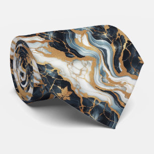 Gravata Azul Profissional, Branco e Mármore Dourado
