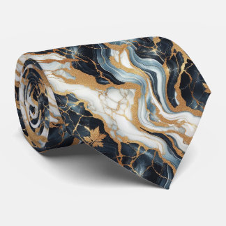 Gravata Azul Profissional, Branco e Mármore Dourado