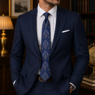 Gravata Azul Real Damask