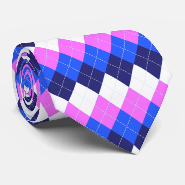 Gravata Azul, Rosa e Estilo Branco (Rolled)