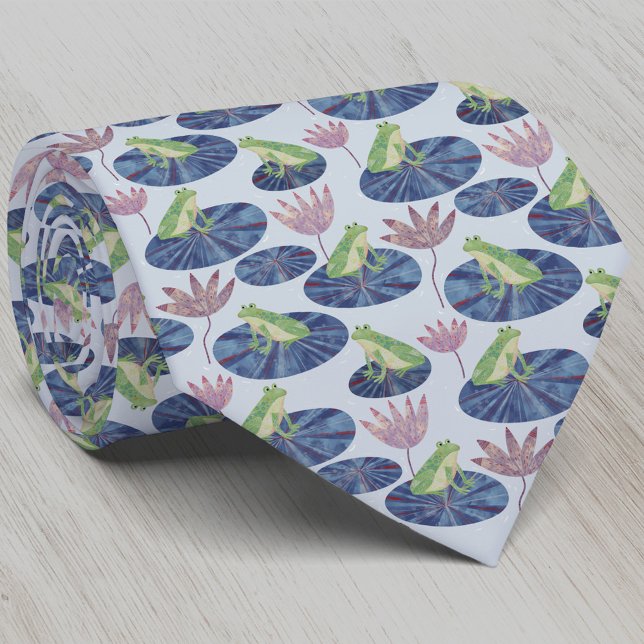 Gravata Azul sapo (Fun frog on lily leaves neck tie for nature and amphibian lovers)