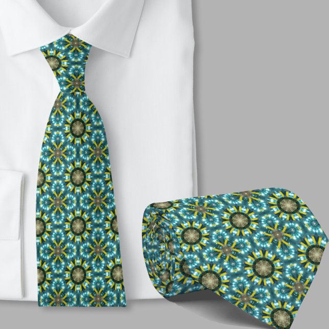 Gravata Azul Teal com Padrão Artístico Moderno (Criador carregado)