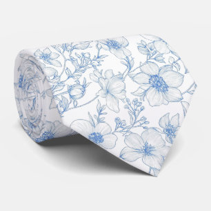 gravata azul toile de jouy flores