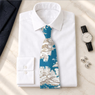 Gravata Azul turquesa vintage monograma toile de jouy