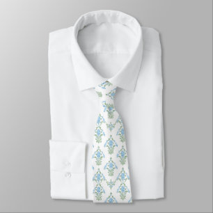 Gravata azul verde padrão branco