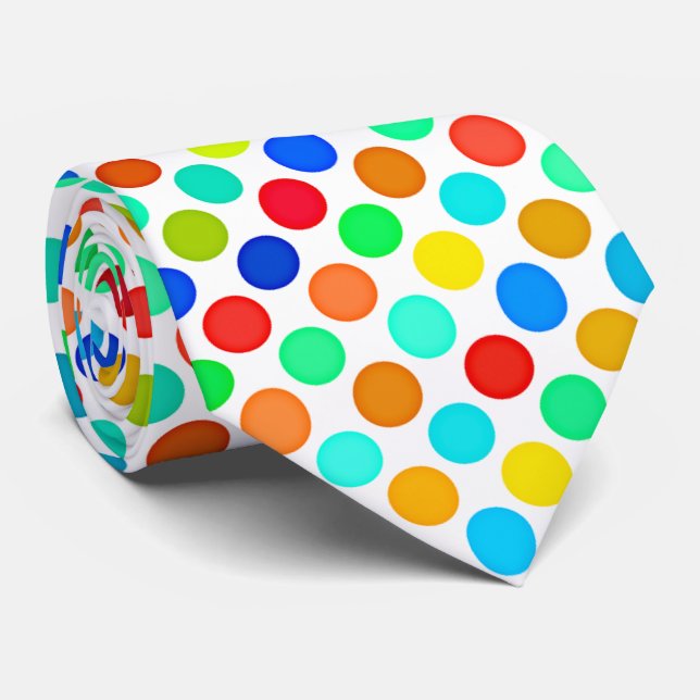 Gravata Azul Vermelho Amarelo Verde Laranja Pontos Polka P (Rolled)