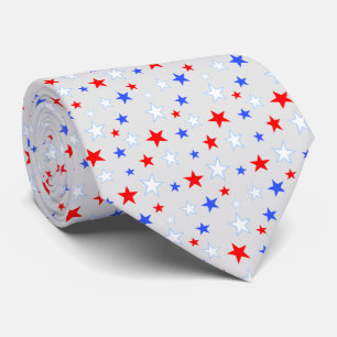Gravata Azul Vermelho Branco Estrelas Elegantes em Cinza P
