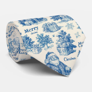 Gravata Azul Vintage Santa Natal Toalhete Padrão