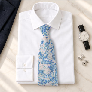 Gravata Azul Vintage Turquesa Toile Jouy Floral