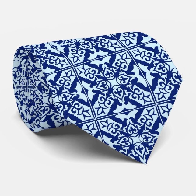 Gravata Azulejo marroquino - marinho e azul-claro (Rolled)