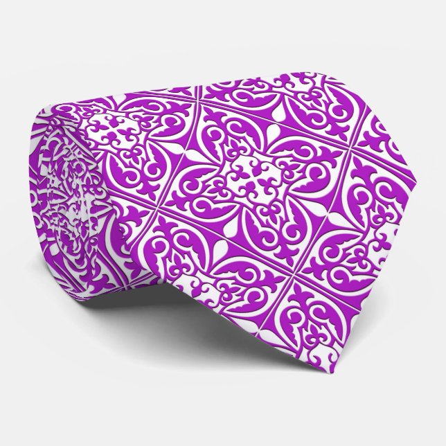 Gravata Azulejo marroquino - roxo violeta e branco (Rolled)