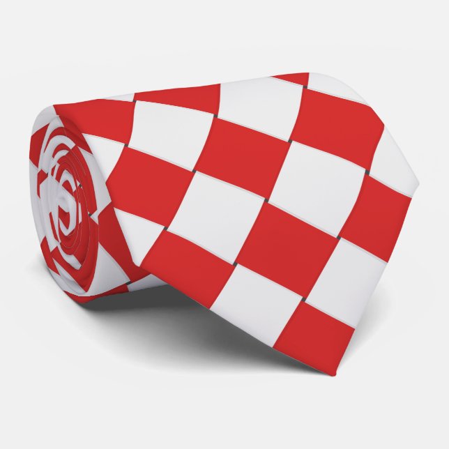 Gravata Azulejos tecidos vermelhos e brancos (Rolled)