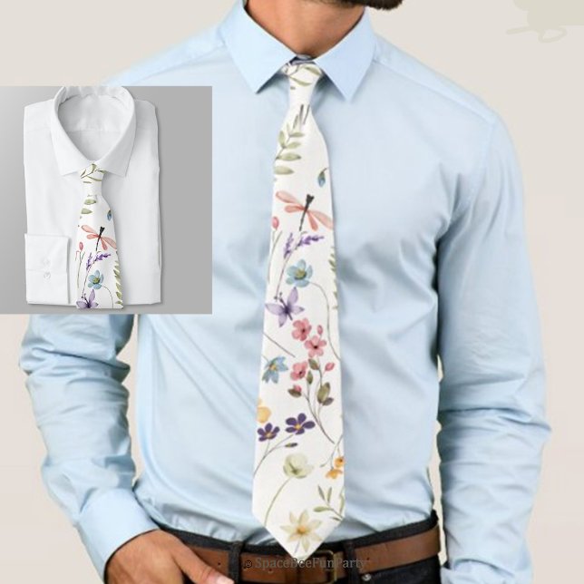 Gravata Baby in Bloom Garden Wildflower  (Baby in Bloom garden wildflower necktie — a perfect accessory for dads-to-be celebrating a special b)