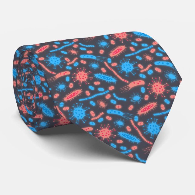 Gravata Bactéria Brilhante Microorganismo rosa azul (Rolled)