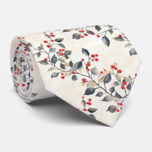 Gravata Bagas Vermelhas de Natal Ramos Verdes