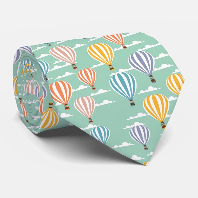 Gravata Balão de ar quente multicolorido Fundo ciano (Rolled)