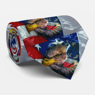 Gravata Bald Eagle Wolf American Flag