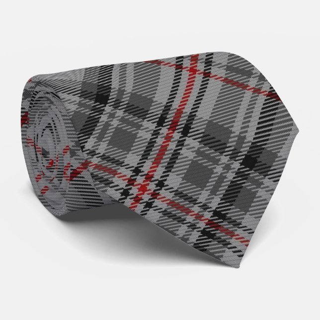 Gravata Balmoral Tartan Cinza Black Red Royal Jubileu (Rolled)