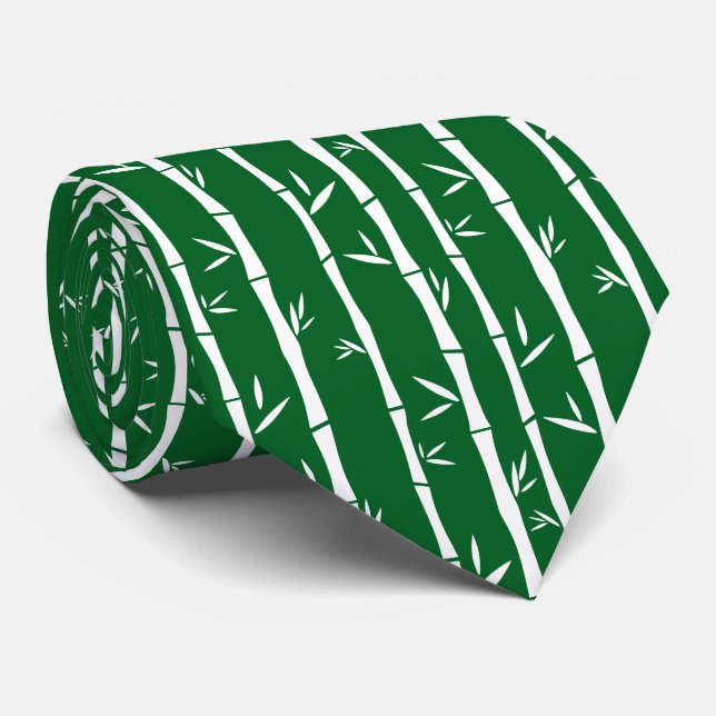 Gravata Bamboo branco e verde personalizado (Rolled)