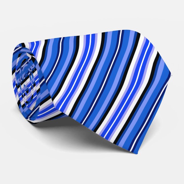 Gravata Bandas - Azul, Preto e Branco (Rolled)