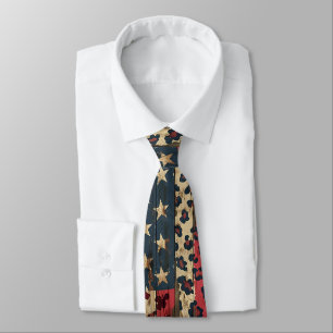 Gravata Bandeira Americana Rústica com Estampa de Leopardo