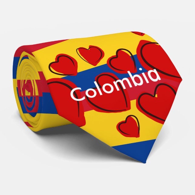 Gravata Bandeira colombiana com corações vermelhos (Rolled)