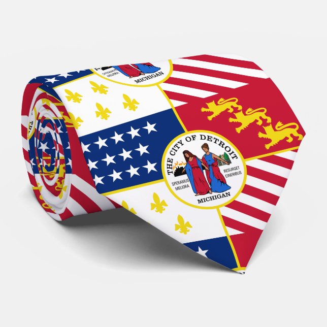 Gravata Bandeira de Detroit, Michigan Neck Tie (Rolled)
