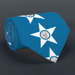 Gravata Bandeira de Houston, Texas Neck Tie<br><div class="desc">Amarre com bandeira de Houston,  Texas; bandeira azul com selo de Houston numa estrela branca,  com ilustração de um trem</div>