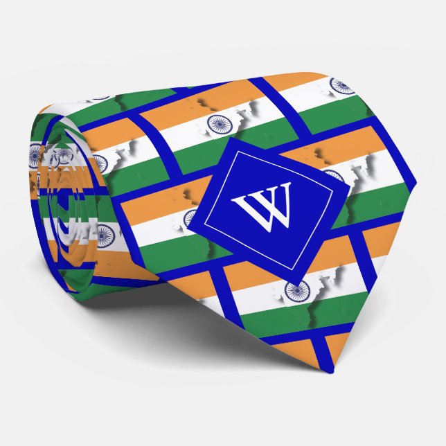 Gravata BANDEIRA INDIANA monograma da Índia (Rolled)