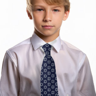 Gravata Bar Mitzvah Estrela de David Falso Prata Azul Mari
