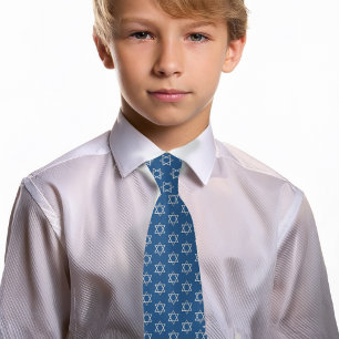 Gravata Bar Mitzvah Faux Estrela de Davi Prata Clássico Az