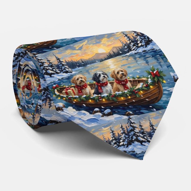 Gravata Barco de Natal do Lhasa Apso Férias (Rolled)