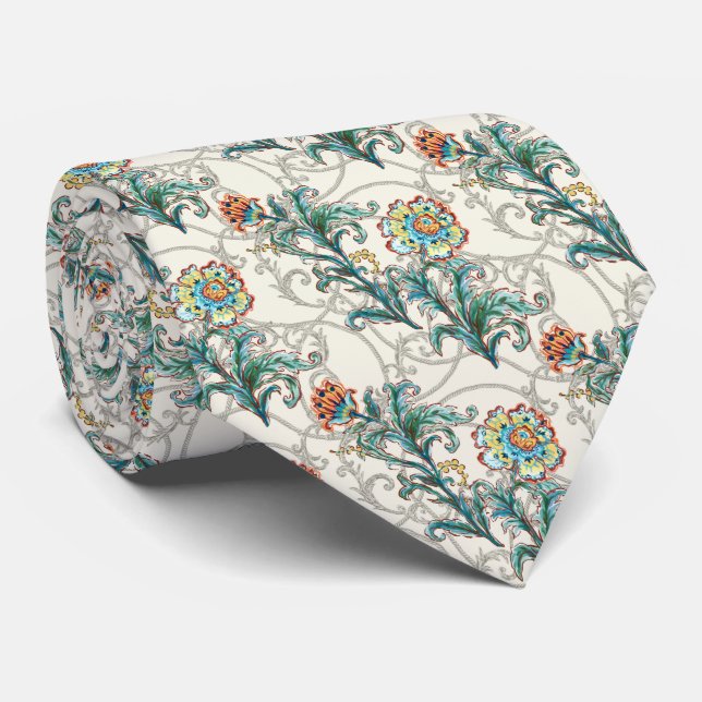 Gravata Baroque Golden Floral Elegant  (Rolled)