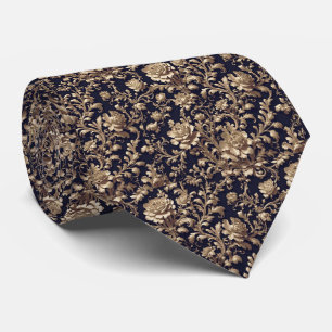 Gravata Barroco Negro e Dourado Pescoço Floral