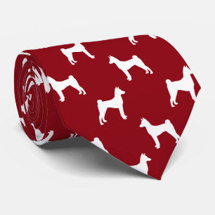 Gravata Basenji Dog Silhuettes Padrão Vermelho e Branco
