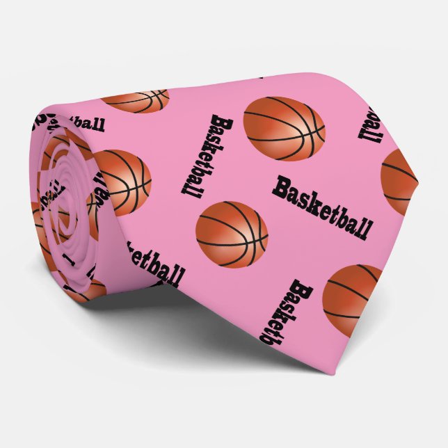 Gravata Basquetebol cor-de-rosa desportivo do fundo | (Rolled)