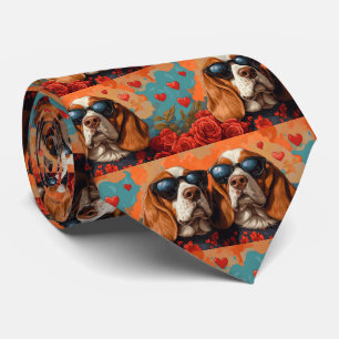 Gravata Basset Hound Com Rosas do Coração Dia dos Namorado
