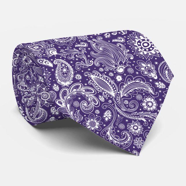 Gravata Batik azul estilo boho floral padrão paisley (Rolled)