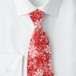 Gravata Batik Floral Carmesim