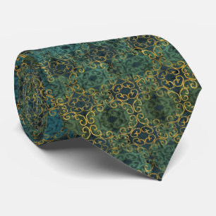 Gravata Batik Scroll Emerald e Dourado Tie